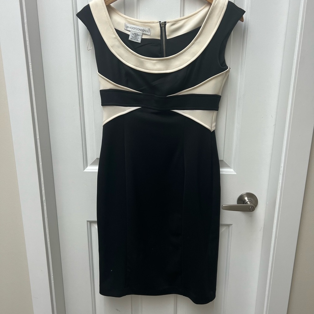 London Times Black and Cream Midi Dress